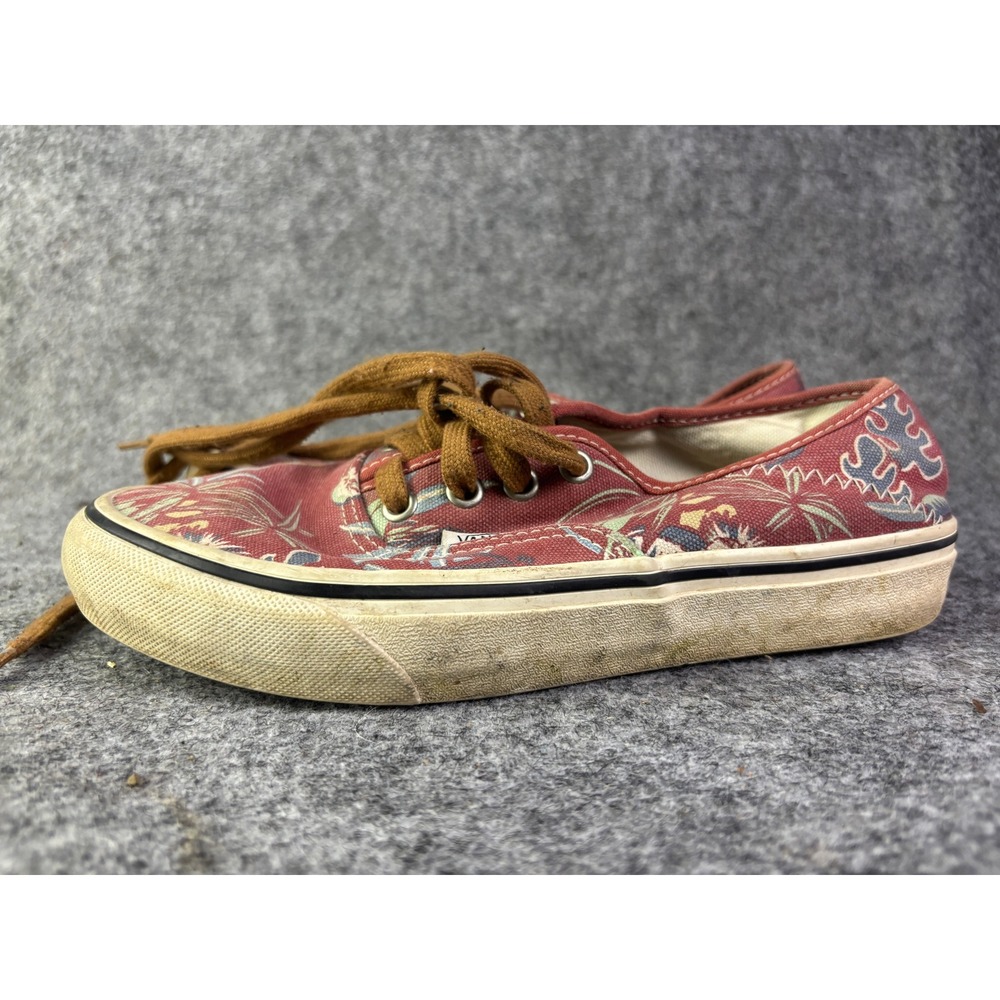 Vans Authentic Sneakers Mens 5 Womens 6.5 Red Floral Tropical Palm Print Low Top